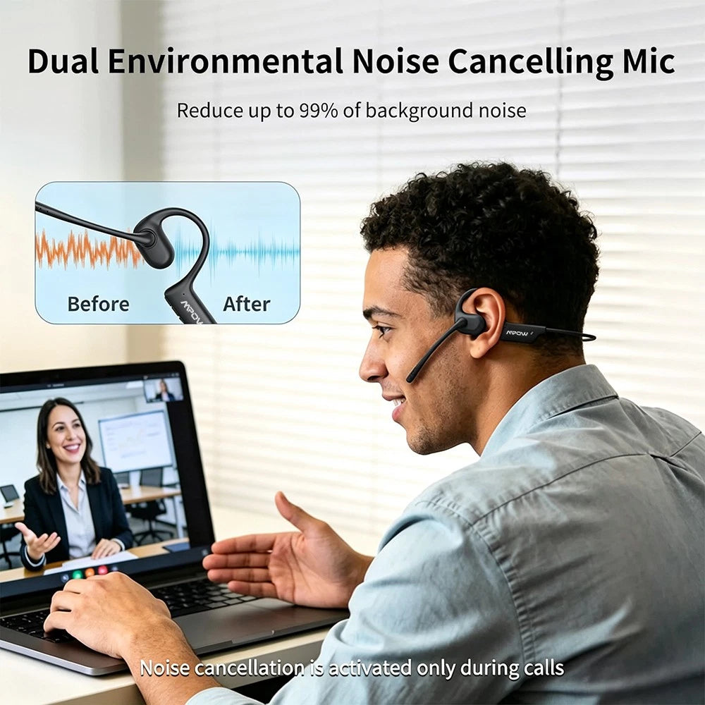 Mpow Air Conduction Headphones Trucker Bluetooth Headset Dual Noise Cancelling
