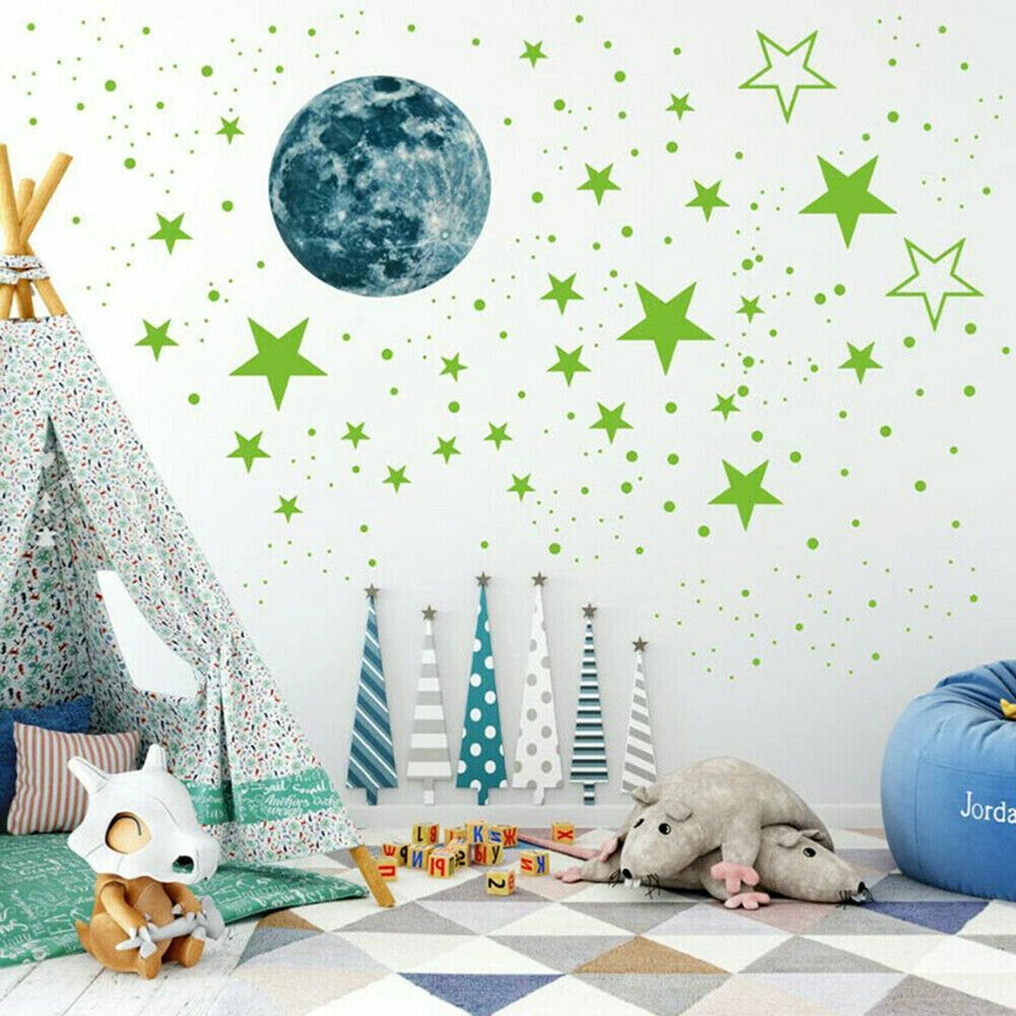 435 Wall Stickers Luminous Stars Moon Planet Glow In The Dark Nursery Kids Room
