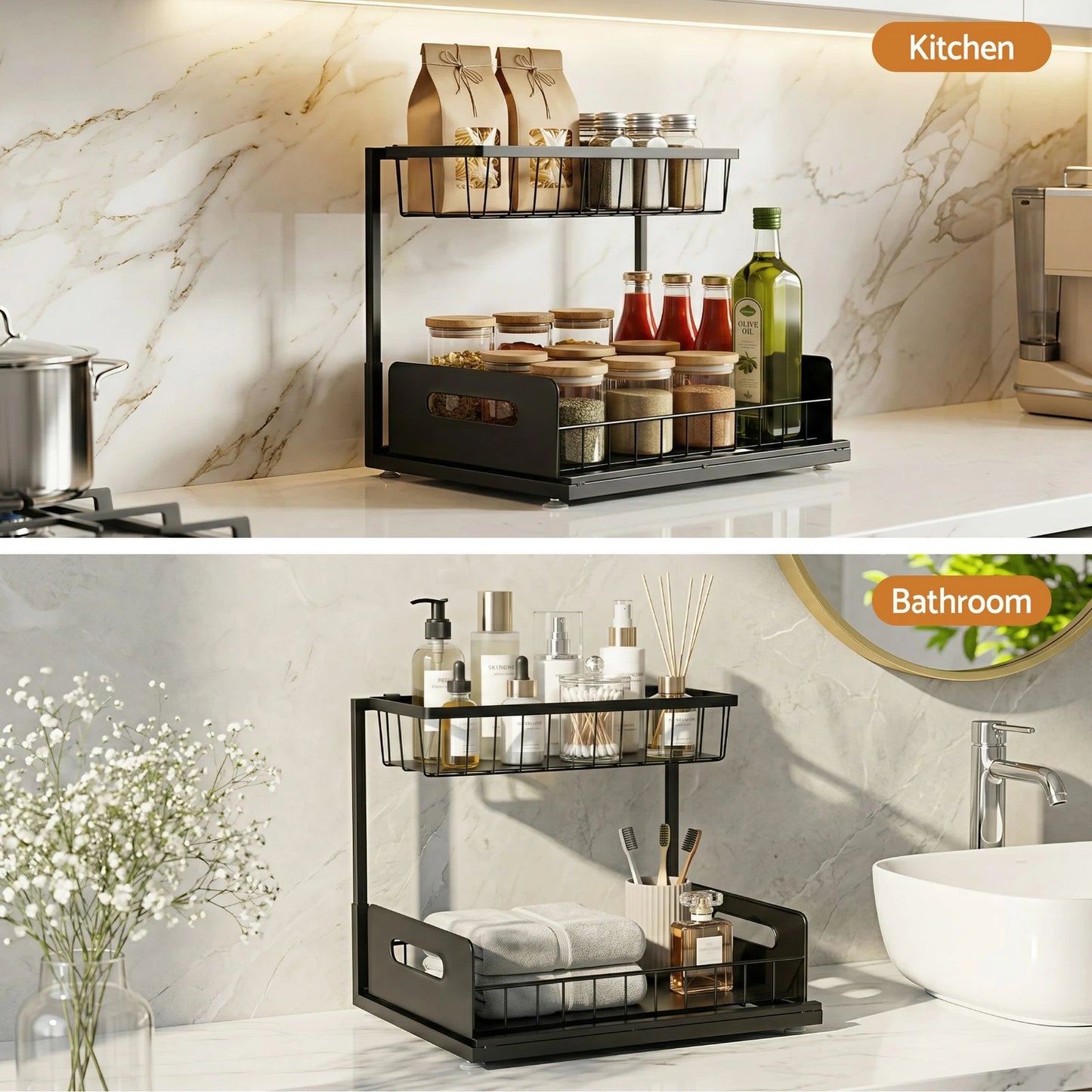 Artiss Under Sink Organizer Storage L Shape Kitchen Cabinet Shelf