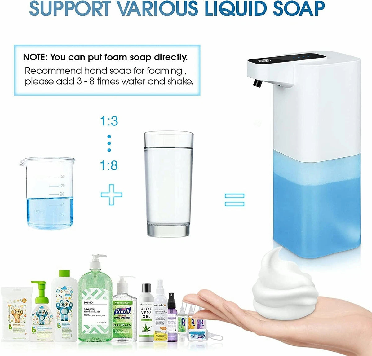 Automatic Foaming Soap Dispenser Rechargeable Touchless Foam Dispenser Bathroom