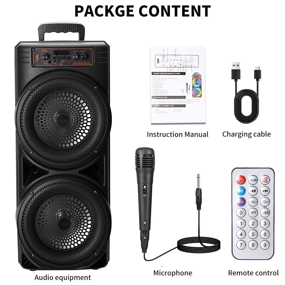 5000W Dual 8.5'' Bluetooth Speaker Sub Woofer Heavy Bass Sound System Party &Mic
