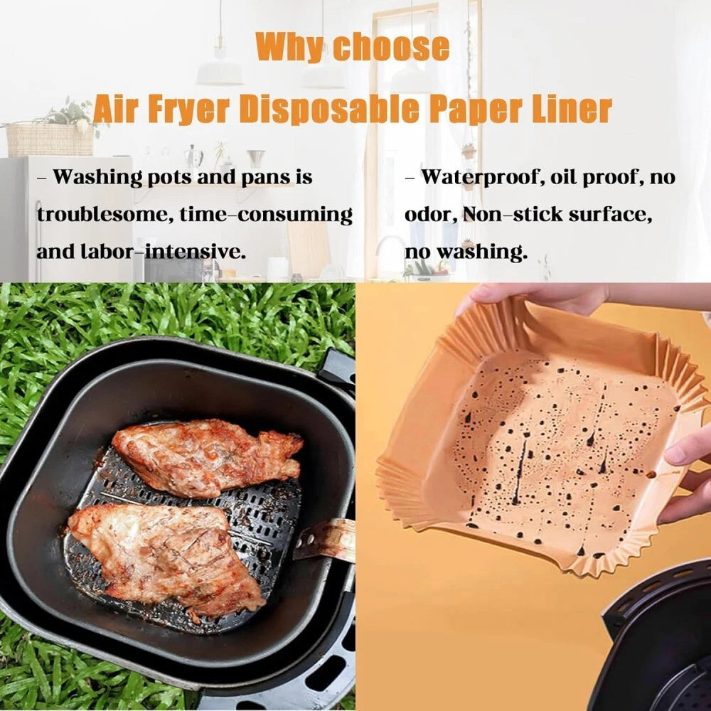 100pcs Air Fryer Disposable Paper Liner Square Food Grade Parchment Paper Liners