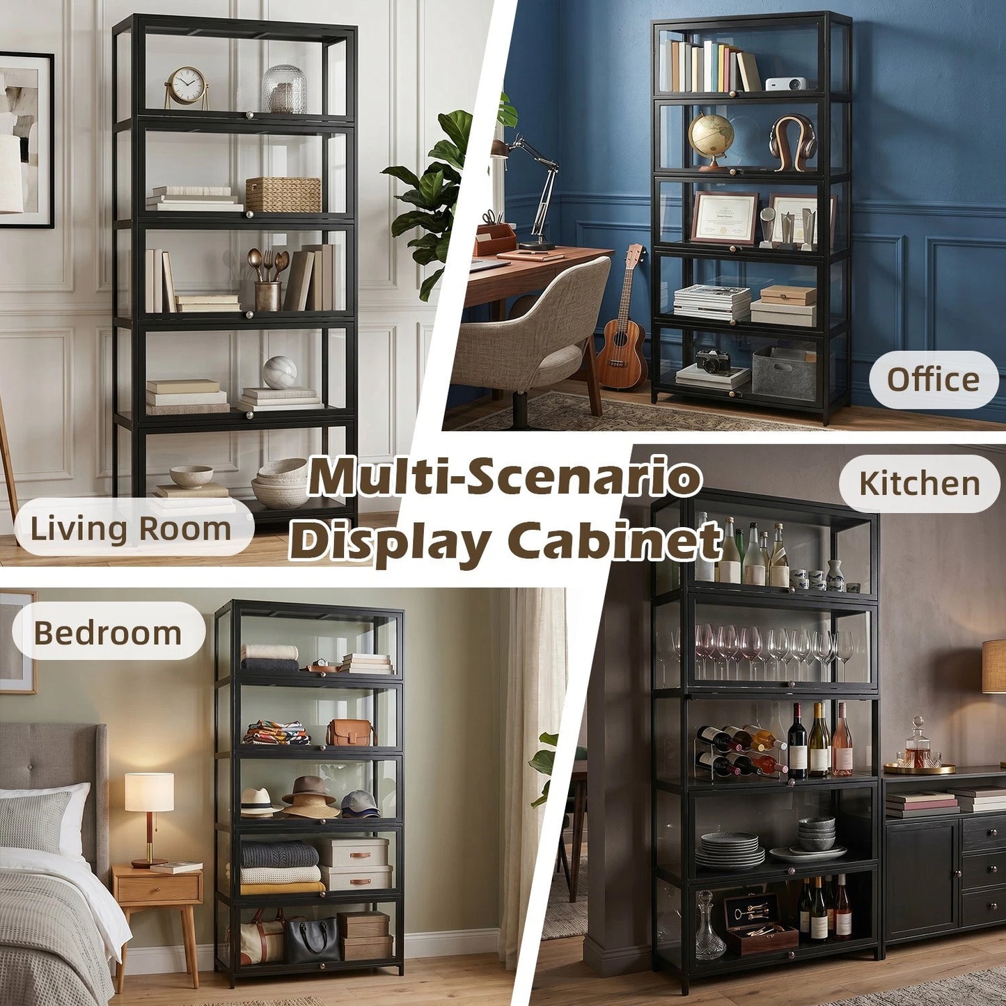 Display Cabinet Storage Shelves Clear Bookcase Wine Wood Rack Stand 3/4/5 Tier