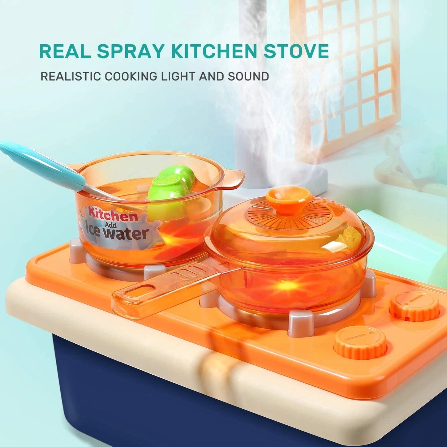 Cute Stone Pretend Play Kitchen Sink Toys Play Cooking Stove Pot Pan Tableware