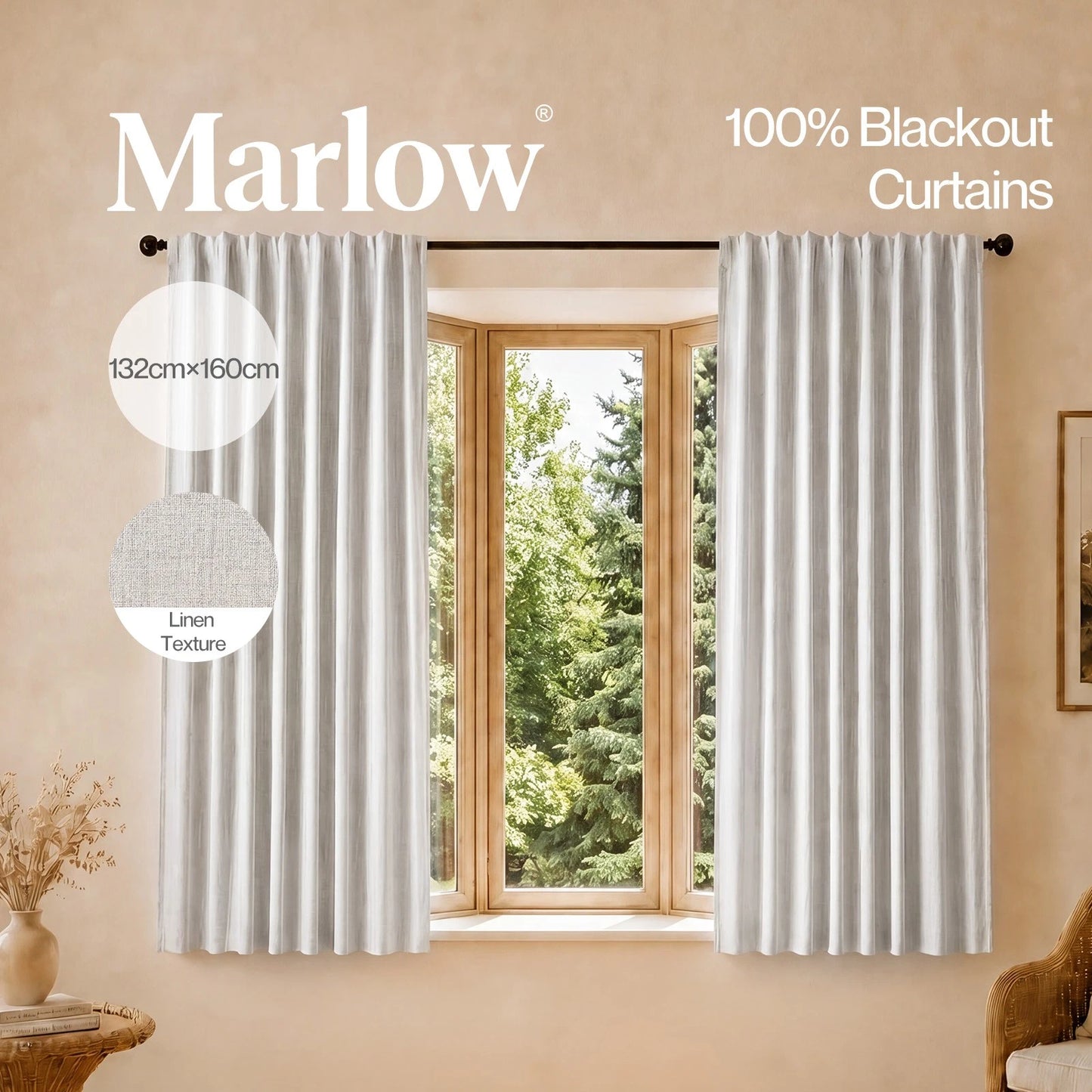 Marlow 2 Panels Blackout Curtains Thermal Linen Look Curtain Draperies Window