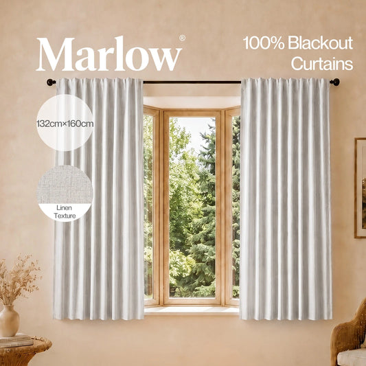 Marlow 2 Panels Blackout Curtains Thermal Linen Look Curtain Draperies Window
