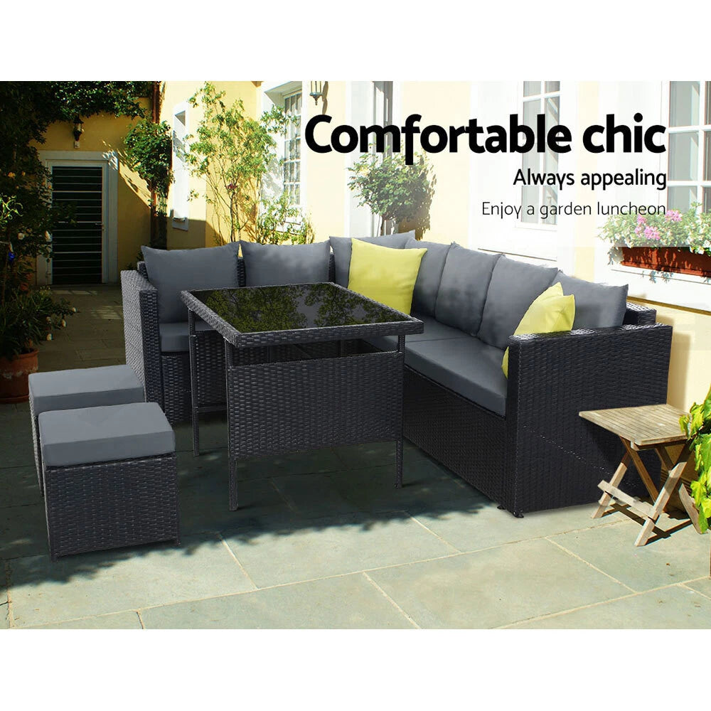 Gardeon 8 Seater Outdoor Dining Set Patio Table Chair Lounge Setting Wicker