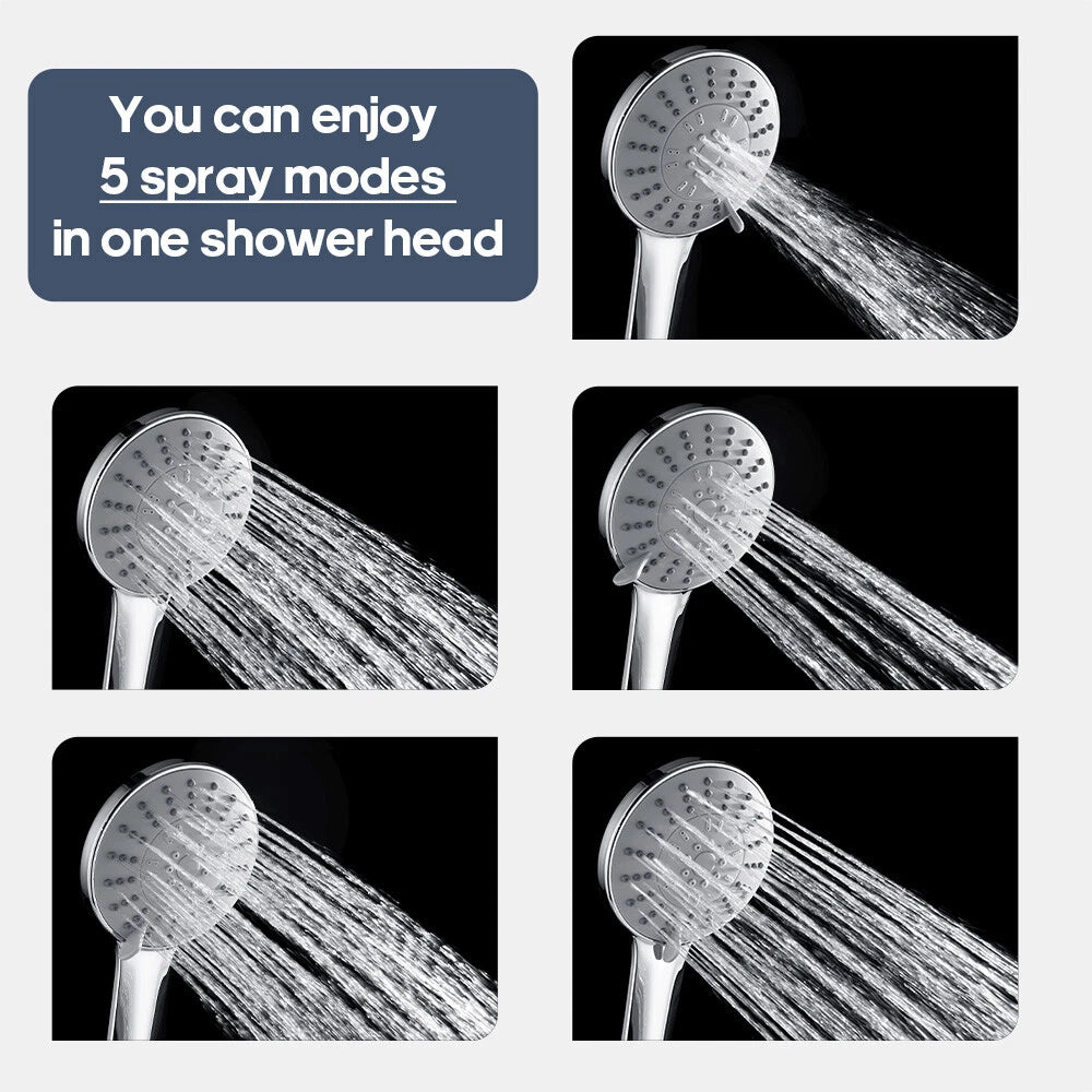 Decaura 5-Mode Hand Held Shower Head with 1.5m Shower Hose Chrome High Pressure