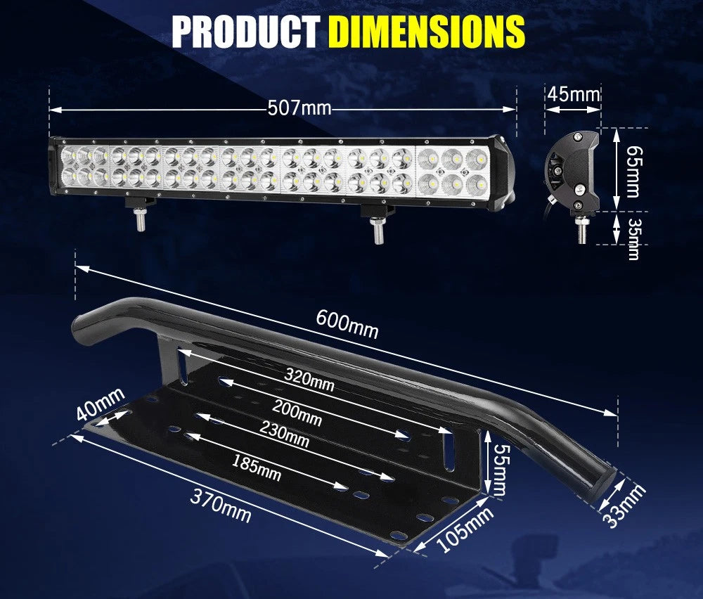 Lightfox 20Inch Osram LED Light Bar Spot Flood Driving + 23'' Number Plate Frame