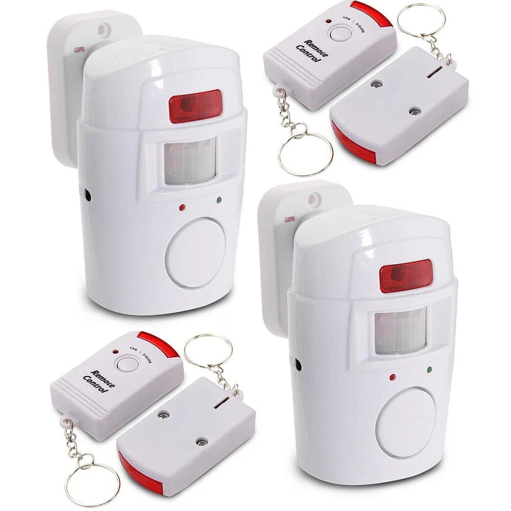2 x Wireless PIR Motion Sensor Alarm & Remote Controls Home Caravan Garage Shed