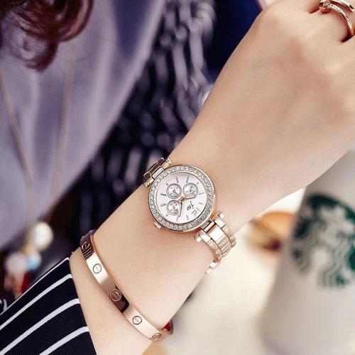 Rose Gold Rhinestone Stainless Steel Luxury Dress Casual Women's Quartz Watches
