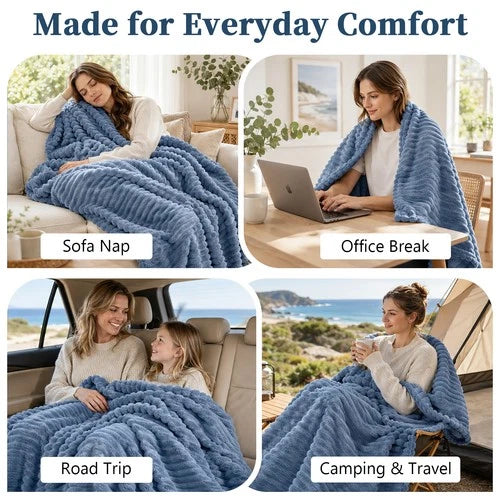 Soft Ribbed Fleece Blanket Luxury Decorative Rug Throw for Couch Bed Single Quee