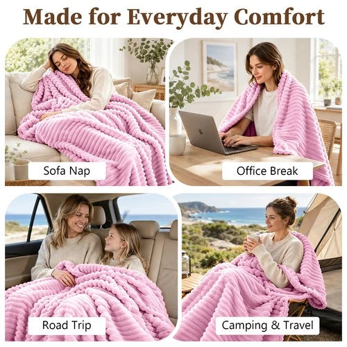 Soft Ribbed Fleece Blanket Luxury Decorative Rug Throw for Couch Bed Single Quee