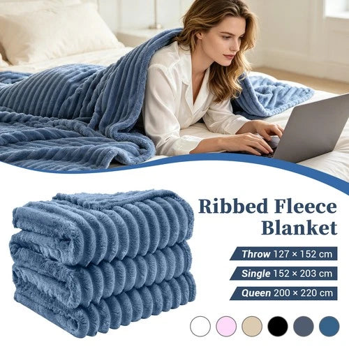 Soft Ribbed Fleece Blanket Luxury Decorative Rug Throw for Couch Bed Single Quee