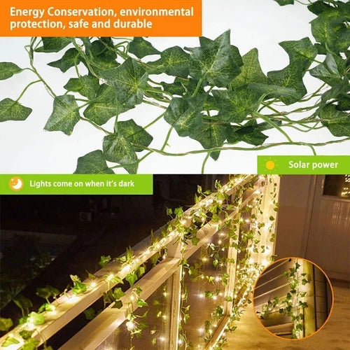 10M 100 LED Solar Powered Ivy Vine Fairy String Lights Garden Outdoor Wall Light