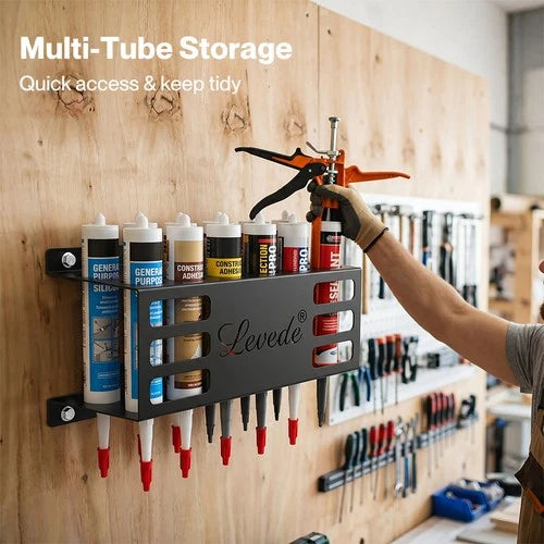 Levede 12 Hole Caulk Holder Wall Mount Silicone Sealant Tube Storage Rack Steel