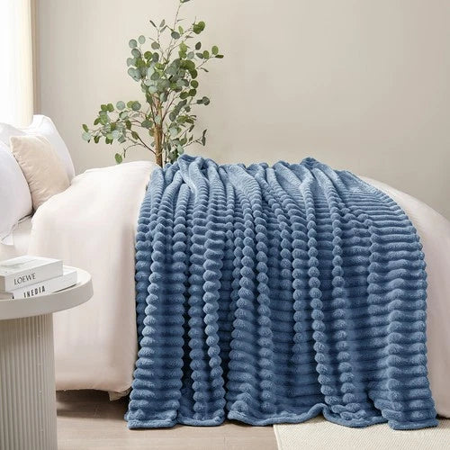 Soft Ribbed Fleece Blanket Luxury Decorative Rug Throw for Couch Bed Single Quee