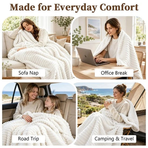 Soft Ribbed Fleece Blanket Luxury Decorative Rug Throw for Couch Bed Single Quee