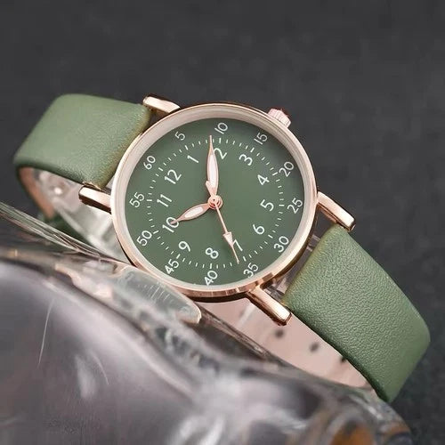 2PCS/Set Women s Watch Fashion Leather Band Quartz Watches Flower Bracelet Set