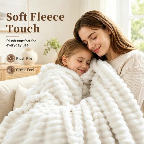 Soft Ribbed Fleece Blanket Luxury Decorative Rug Throw for Couch Bed Single Quee