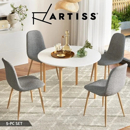 Artiss Dining Table and Chairs Set 5PCS White Grey Restaurant Kitchen Furniture