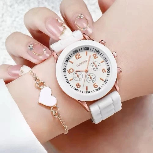 4PCS Women’s Luxury Quartz White Watch Set, Bracelet, Earrings, Necklace New