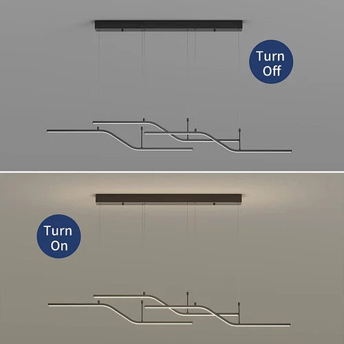 Modern Black Wave Linear Chandelier Dimmable LED Pendant for Dining Room Kitchen