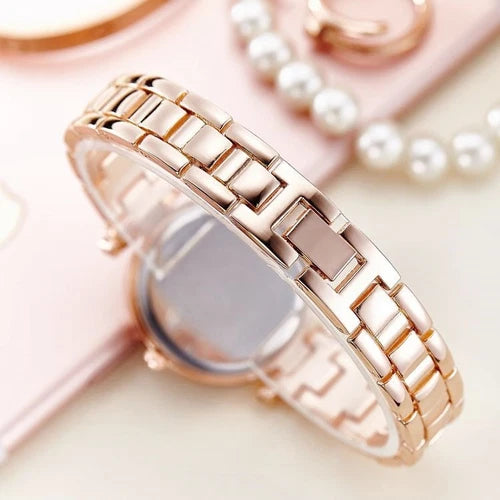 Rose Gold Rhinestone Stainless Steel Luxury Dress Casual Women's Quartz Watches
