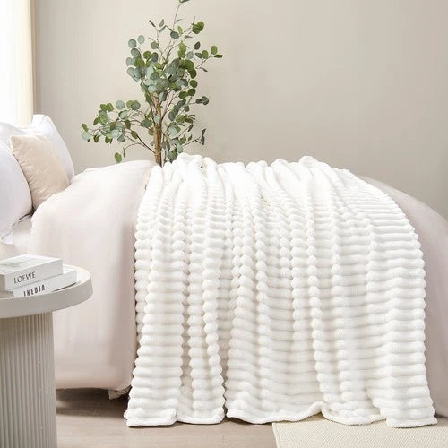 Soft Ribbed Fleece Blanket Luxury Decorative Rug Throw for Couch Bed Single Quee
