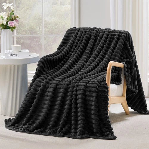 Soft Ribbed Fleece Blanket Luxury Decorative Rug Throw for Couch Bed Single Quee