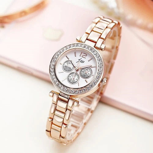 Rose Gold Rhinestone Stainless Steel Luxury Dress Casual Women's Quartz Watches