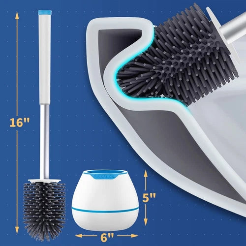 Silicone Toilet Brush Set Bathroom Cleaning with Tweezers for Bathroom Blue