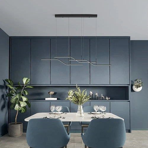 Modern Black Wave Linear Chandelier Dimmable LED Pendant for Dining Room Kitchen