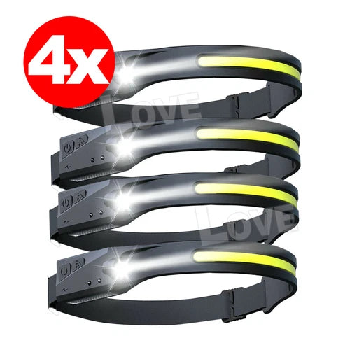 Waterproof COB LED Motion Sensor Head Torch Headlight USB Rechargeable Headlamp