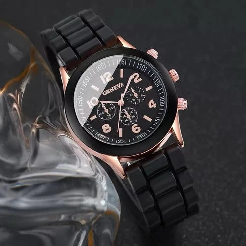 4PCS Women’s Luxury Quartz Black Watch Set, Bracelet, Earrings, Necklace New