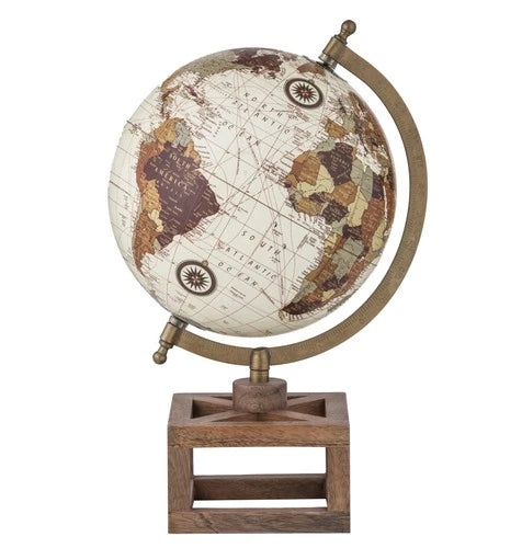 Amalfi Antique World Globe with Wooden Base Educational Geographic World Map
