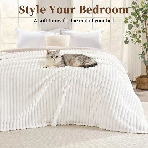 Soft Ribbed Fleece Blanket Luxury Decorative Rug Throw for Couch Bed Single Quee