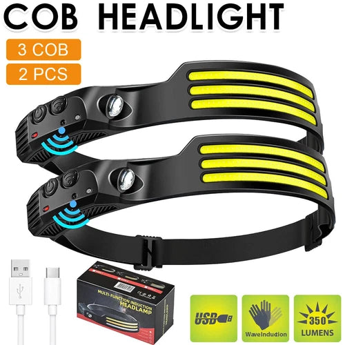 1-5x COB Headlamp Night Buddy LED Motion Sensor Head Torch Headlight Waterproof