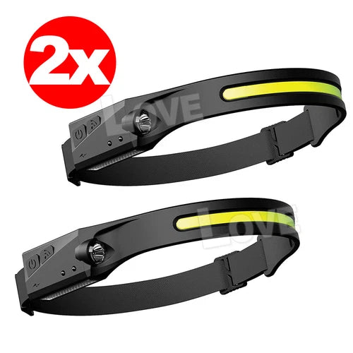 Waterproof COB LED Motion Sensor Head Torch Headlight USB Rechargeable Headlamp