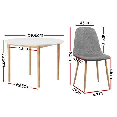 Artiss Dining Table and Chairs Set 5PCS White Grey Restaurant Kitchen Furniture