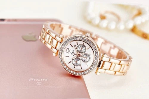 Rose Gold Rhinestone Stainless Steel Luxury Dress Casual Women's Quartz Watches