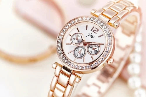 Rose Gold Rhinestone Stainless Steel Luxury Dress Casual Women's Quartz Watches
