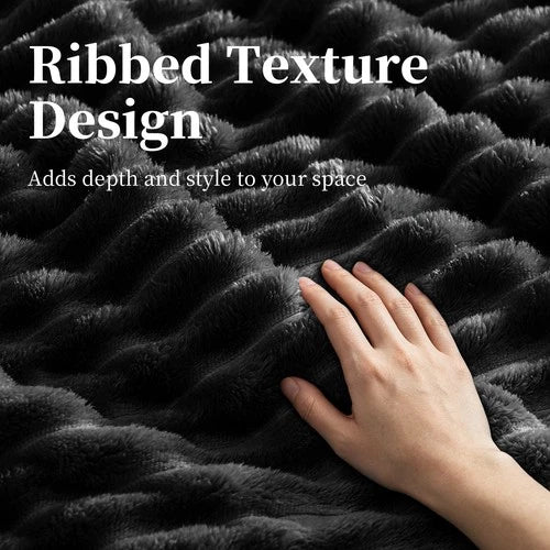 Soft Ribbed Fleece Blanket Luxury Decorative Rug Throw for Couch Bed Single Quee