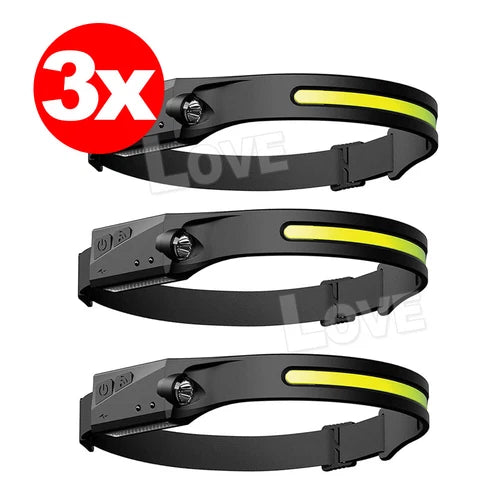 Waterproof COB LED Motion Sensor Head Torch Headlight USB Rechargeable Headlamp