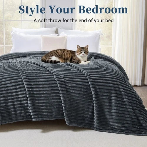 Soft Ribbed Fleece Blanket Luxury Decorative Rug Throw for Couch Bed Single Quee
