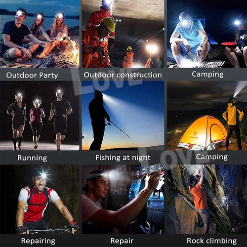 Waterproof COB LED Motion Sensor Head Torch Headlight USB Rechargeable Headlamp
