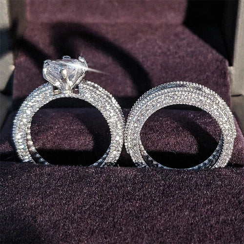 AU Elegant Round Fashion Women's Party White Sparkling Stone Double Ring Gifts