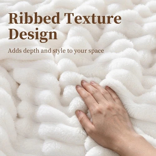 Soft Ribbed Fleece Blanket Luxury Decorative Rug Throw for Couch Bed Single Quee