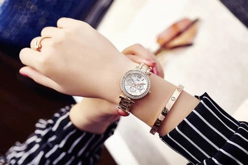 Rose Gold Rhinestone Stainless Steel Luxury Dress Casual Women's Quartz Watches