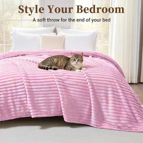 Soft Ribbed Fleece Blanket Luxury Decorative Rug Throw for Couch Bed Single Quee